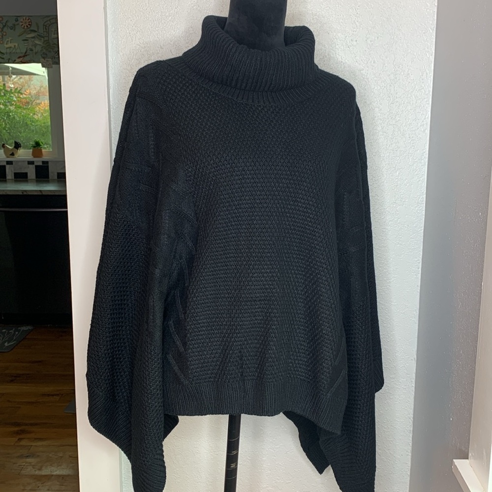 Simplee Black Cable Knit Turtleneck Poncho Sweater Oversized Cape OS Whimsygoth